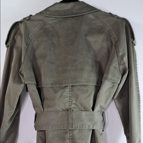 Anine Bing Twill Aria Military Green Cropped Trench Coat Size XS - Picture 14 of 16